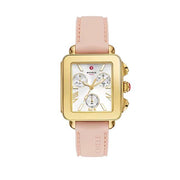 MICHELE Deco Sport Chronograph 18K Gold-Plated Ballet Pink Silicone Watch